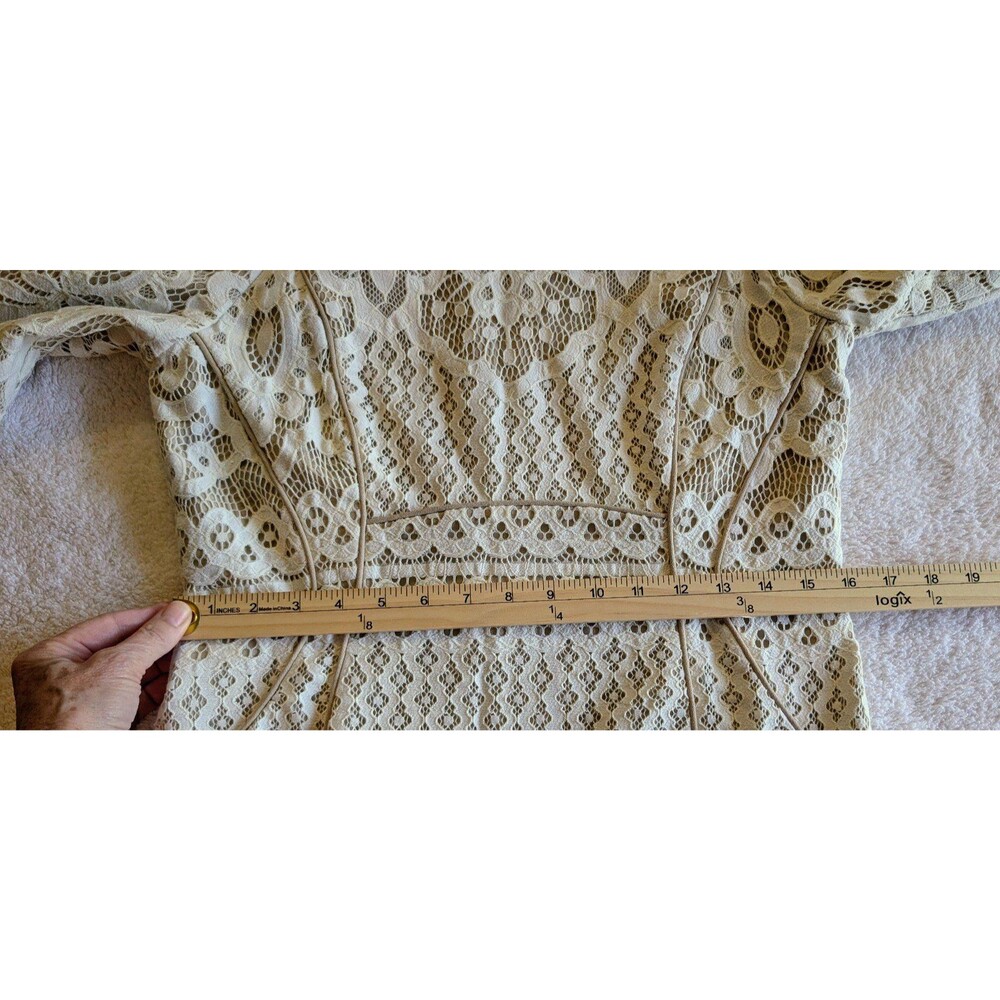 Antonio Melani Sheath Dress Women's Off White Cream Lace Nude Lining 3/4 Sleeve - Picture 6 of 9